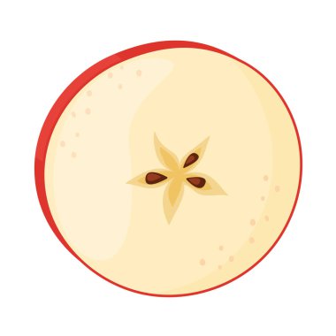 Olgun elma dilimi, taze meyve. Elle çizilmiş yemek tırnağı. Bir dilim taze kırmızı elma meyvesi şeffaf arka planda izole edilmiş düz stil. Kırmızı Lezzetli Vektör illüstrasyonu