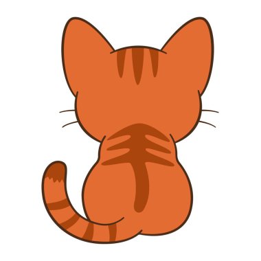 Kırmızı kedi arka planda oturur. Tatlı zencefilli tekir kedicik. Düz stil Chibi kedisi, temiz, basit tasarım. Çocuk içeriği, tebrik kartları, çıkartmalar, tişörtler, kupalar ve posterler için mükemmel. Vektör illüstrasyonu