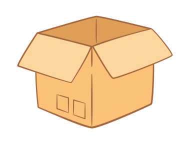 Karton kutuyu aç. Boş konteynır. El çizimi düz stil izole edilmiş simge. Vektör illüstrasyonu.