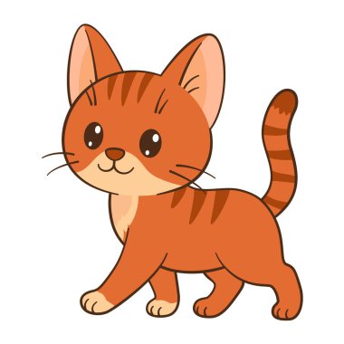 Şirin kırmızı tekir kedicik yürüyor. El çizimi komik ve duygusal bir tarz. Çocuk kitapları, eğitim malzemeleri, çocuk odası dekorasyonları, tebrik kartları, çıkartmalar, web siteleri için idealdir. Vektör illüstrasyonu