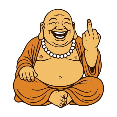 Gülen Buda ya da Mutlu Buda meditasyon poziyonunda oturuyor. Temiz kalın hatlar ve düz stil, gayri resmi, yetişkin ya da alternatif yaratıcı projeler için. Vektör illüstrasyonu