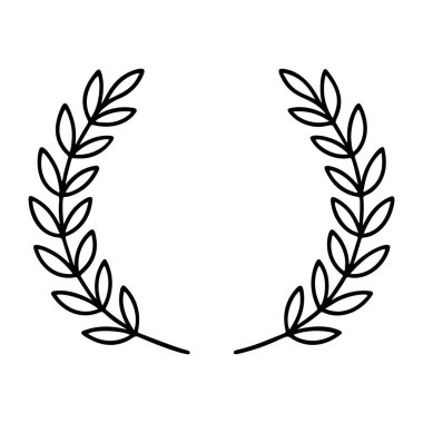 Laurel çelengi siyah beyaz ikon temiz çizgi sanat tarzı. Logolar, amblemler, ödül sertifikaları, diplomalar, spor simgeleri, dövme, çerçeveler, sertifikalar, üniversite sembolleri için ideal. Vektör illüstrasyonu
