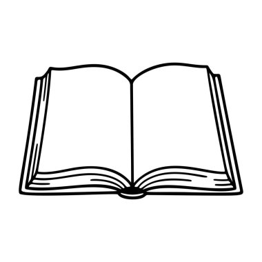 Açık Kitap siyah-beyaz ikon temiz çizgi sanatı, karalama tarzı. Logo, dövme, uygulama, boyama kitabı, web tasarımı, bilgi grafikleri, afiş, poster ve daha fazlası için ideal. Vektör illüstrasyonu