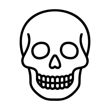 Kafatası siyah-beyaz ikon temiz çizgi sanatı, karalama tarzı. Logo, dövme, uygulama, boyama kitabı, web tasarımı, bilgi grafikleri, afiş, poster ve daha fazlası için ideal. Vektör illüstrasyonu