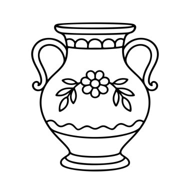 Vazo siyah ve beyaz ikon temiz çizgi sanatı, karalama tarzı. Logo, dövme, uygulama, boyama kitabı, web tasarımı, bilgi grafikleri ve daha fazlası için ideal. Vektör illüstrasyonu