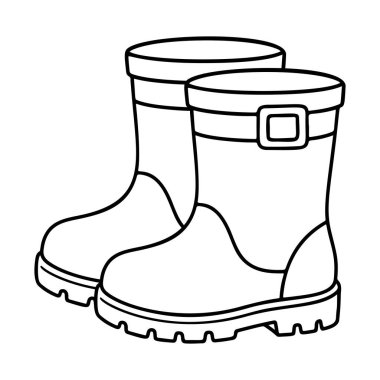 Çizmeli lastik çizmeler, siyah-beyaz simge, temiz çizgiler, karalama tarzı. Logo, dövme, uygulama, boyama kitabı, web tasarımı, bilgi grafikleri, afiş, poster ve daha fazlası için ideal. Vektör illüstrasyonu