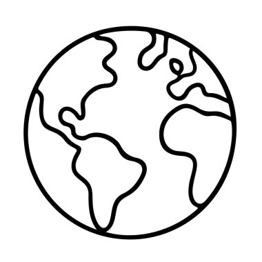 Dünya gezegeninin siyah-beyaz simgesi temiz çizgi sanatı tarzında. Küre amblemi. Logo, dövme, ağ ve uygulama için ideal. Vektör illüstrasyonu