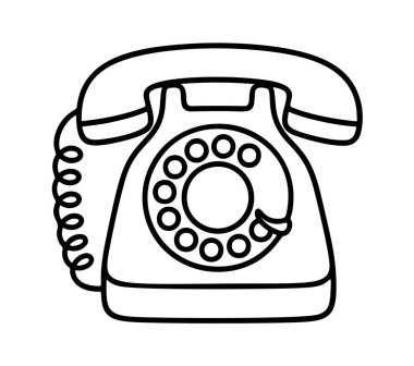 Retro telefon siyah-beyaz ikon temiz çizgi sanatı, karalama tarzı. Logo, dövme, uygulama, boyama kitabı, web tasarımı, bilgi grafikleri, afiş, poster ve daha fazlası için ideal. Vektör illüstrasyonu