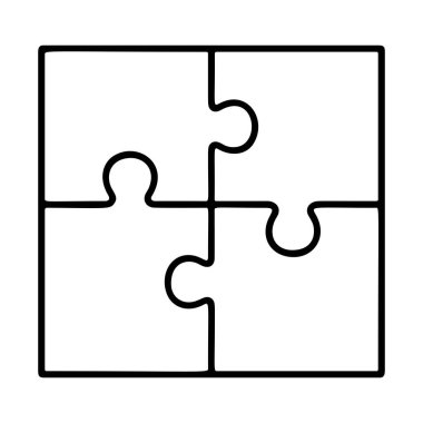 Yapboz parçaları siyah beyaz ikon temiz çizgi sanatı, karalama tarzı. Logo, dövme, uygulama, boyama kitabı, web tasarımı, bilgi grafikleri, afiş, poster ve daha fazlası için ideal. Vektör illüstrasyonu