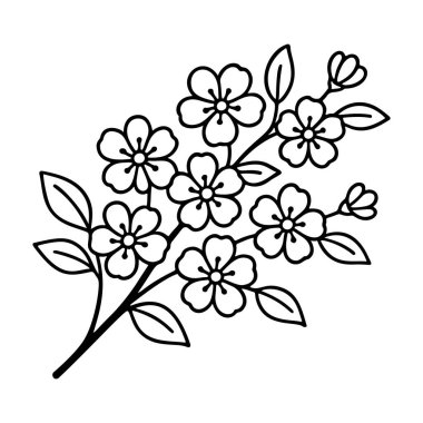 Sakura çiçek dalı siyah-beyaz ikon temiz çizgi sanatı, karalama tarzı. Kiraz çiçekli Japon dalları. Logo, dövme, uygulama, boyama kitabı, web tasarımı, bilgi grafikleri, afiş, poster için ideal