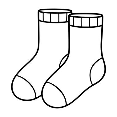 Bir çift siyah-beyaz çorap ikonu temiz çizgi sanatı, karalama tarzı. Logo, dövme, uygulama, boyama kitabı, web tasarımı, bilgi grafikleri, afiş, poster ve daha fazlası için ideal. Vektör illüstrasyonu