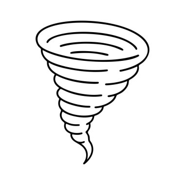 Kasırga fırtınası siyah beyaz ikon temiz çizgi sanatı, karalama tarzı. Kasırga ikonu. Logo, dövme, uygulama, boyama kitabı, web tasarımı, bilgi grafikleri, afiş, poster için ideal. Vektör illüstrasyonu