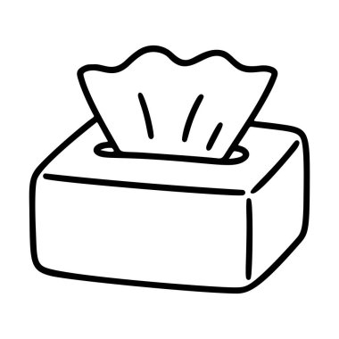 Doku kutusu kağıt peçeteleri siyah beyaz simge temiz çizgi sanatı, karalama tarzı. Logo, dövme, uygulama, boyama kitabı, web tasarımı, bilgi grafikleri, afiş, poster ve daha fazlası için ideal. Vektör illüstrasyonu