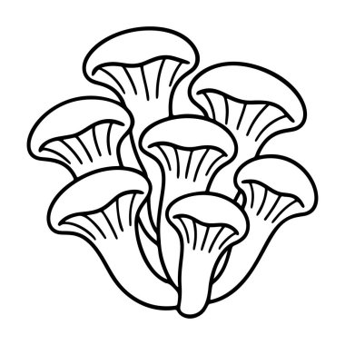 İstiridye mantarı siyah beyaz ikon temiz çizgi sanatı, karalama tarzı. Logo, dövme, uygulama, boyama kitabı, web tasarımı, bilgi grafikleri, afiş, poster ve daha fazlası için ideal. Vektör illüstrasyonu