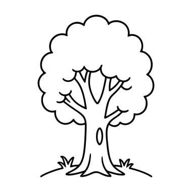 Ağaç ana hatları siyah-beyaz ikon temiz çizgi sanatı, karalama tarzı. Logo, dövme, uygulama, boyama kitabı, web tasarımı, bilgi grafikleri, afiş, poster ve daha fazlası için ideal. Vektör illüstrasyonu
