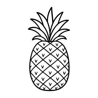 Ananas siyah ve beyaz ikon temiz çizgi sanatı, karalama tarzı. Logo, dövme, uygulama, boyama kitabı, web tasarımı, bilgi grafikleri, afiş, poster ve daha fazlası için ideal. Vektör illüstrasyonu