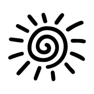 Spiral güneş siyah-beyaz ikon temiz çizgi sanatı, karalama tarzı. Logo, dövme, uygulama, boyama kitabı, web tasarımı, bilgi grafikleri, afiş, poster ve daha fazlası için ideal. Vektör illüstrasyonu