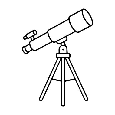 Teleskop, siyah-beyaz ikon temiz çizgi sanatı, karalama tarzı. Logo, dövme, uygulama, boyama kitabı, web tasarımı, bilgi grafikleri, afiş, poster ve daha fazlası için ideal. Vektör illüstrasyonu