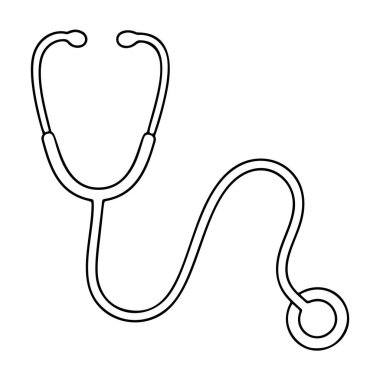 Stetoskop tıbbi araç siyah beyaz ikon temiz çizgi sanatı, karalama tarzı. Logo, dövme, uygulama, boyama kitabı, web tasarımı, bilgi grafikleri, afiş, poster ve daha fazlası için ideal. Vektör illüstrasyonu