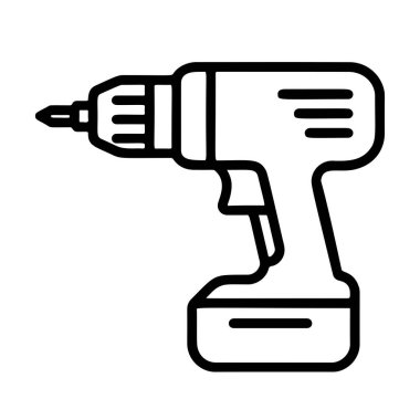 Elektrikli matkap siyah ve beyaz ikon temiz çizgi sanatı, karalama tarzı. Logo, dövme, uygulama, boyama kitabı, web tasarımı, bilgi grafikleri, afiş, poster ve daha fazlası için ideal. Vektör illüstrasyonu