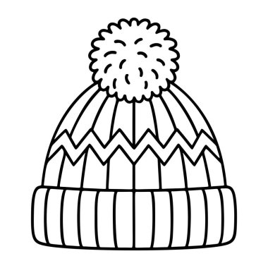 Siyah beyaz ponpon şapkalı, temiz çizgi sanatçısı, karalama stili. Logo, dövme, uygulama, boyama kitabı, web tasarımı, bilgi grafikleri, afiş, poster ve daha fazlası için ideal. Vektör illüstrasyonu