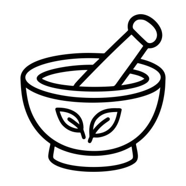 Havan ve tokmak siyah ve beyaz ikon temiz çizgi sanatı, karalama tarzı. Logo, dövme, uygulama, boyama kitabı, web tasarımı, bilgi grafikleri, afiş, poster ve daha fazlası için ideal. Vektör illüstrasyonu