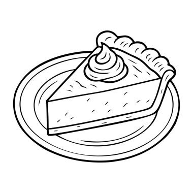 Balkabağı turtası ikon çizgisi sanatı, siyah ve beyaz karalama tarzı. Logo, dövme, uygulama, boyama kitabı, web tasarımı, bilgi grafikleri, afiş, poster ve daha fazlası için ideal. Vektör illüstrasyonu