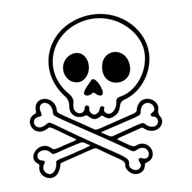 kafatası ve çapraz kemikler ikon çizgisi sanatı, siyah ve beyaz karalama stili. Logo, dövme, uygulama, boyama kitabı, web tasarımı, bilgi grafikleri, afiş, poster ve daha fazlası için ideal. Vektör illüstrasyonu