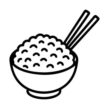 Yapışkan pirinç ve yemek çubuğu çizgili ikon çizgisi, siyah beyaz karalama tarzı. Logo, dövme, uygulama, boyama kitabı, web tasarımı, bilgi grafikleri, afiş, poster ve daha fazlası için ideal. Vektör illüstrasyonu