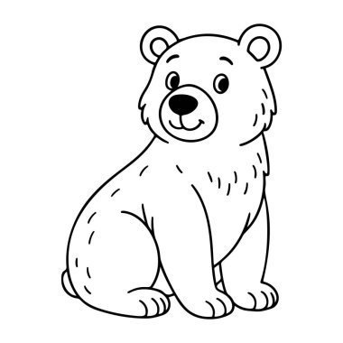 Sevimli ayı ana hatlı ikon çizgisi, siyah beyaz karalama tarzı. Logo, dövme, uygulama, boyama kitabı, web tasarımı, bilgi grafikleri, afiş, poster ve daha fazlası için ideal. Vektör illüstrasyonu