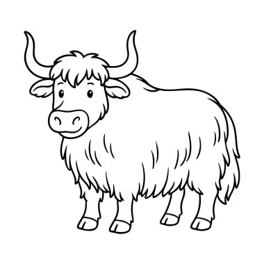 Şirin Himalaya öküzü ana hatları simge çizgisi, siyah beyaz karalama tarzı. Logo, dövme, uygulama, boyama kitabı, web tasarımı, bilgi grafikleri, afiş, poster ve daha fazlası için ideal. Vektör illüstrasyonu