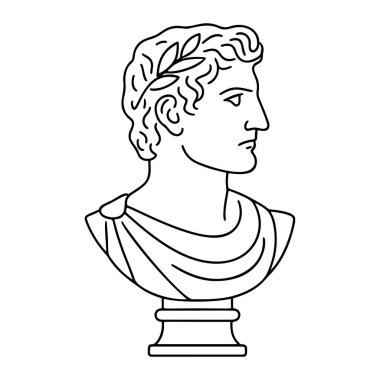 Antik heykel ana hatları simge çizgisi sanatı, siyah ve beyaz karalama tarzı. Logo, dövme, uygulama, boyama kitabı, web tasarımı, bilgi grafikleri, afiş, poster ve daha fazlası için ideal. Vektör illüstrasyonu