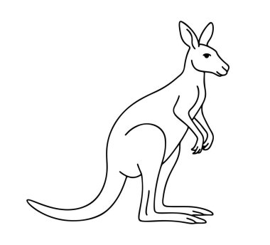 Kanguru ana hatları simge çizgisi, siyah beyaz karalama stili. Logo, dövme, uygulama, boyama kitabı, web tasarımı, bilgi grafikleri, afiş, poster ve daha fazlası için ideal. Vektör illüstrasyonu