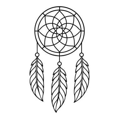 Rüya Avcısı ikon çizgisi sanatı, siyah ve beyaz karalama tarzı. Logo, dövme, uygulama, boyama kitabı, web tasarımı, bilgi grafikleri, afiş, poster ve daha fazlası için ideal. Vektör illüstrasyonu