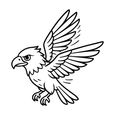 Sevimli kartal ana hatlı simge çizgisi, siyah beyaz karalama tarzı. Logo, dövme, uygulama, boyama kitabı, web tasarımı, bilgi grafikleri, afiş, poster ve daha fazlası için ideal. Vektör illüstrasyonu