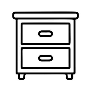 Bedside table outline icon. Doodle style. Hand drawn black and white isolated icon. Coloring page, art therapy, line art, logotype. Vector illustration