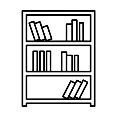 Book shelf. Interior furniture. Doodle style. Hand drawn black and white isolated icon. Coloring page, art therapy, line art, logotype. Vector illustration