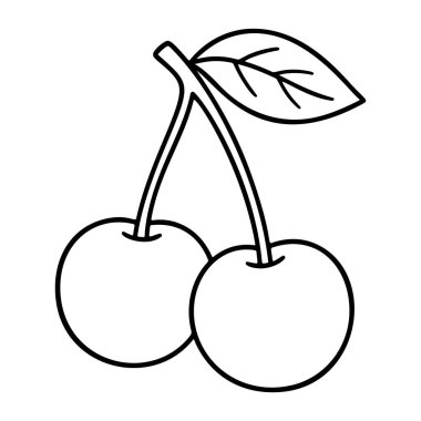 Cherry Doodle style. Hand drawn black and white isolated fresh berry icon. Coloring page, art therapy, line art, logotype. Vector illustration
