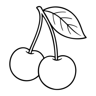 Cherry Doodle style. Hand drawn black and white isolated fresh berry icon. Coloring page, art therapy, line art, logotype. Vector illustration