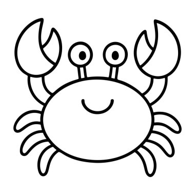 Cute cartoon tiny crab. Doodle style. Hand drawn black and white isolated funny crab icon. Coloring page, art therapy, line art, logotype. Vector illustration