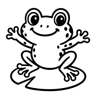 Cute frog outline icon. Doodle style. Hand drawn black and white isolated funny frog. Coloring page, art therapy, line art, logotype. Vector illustration