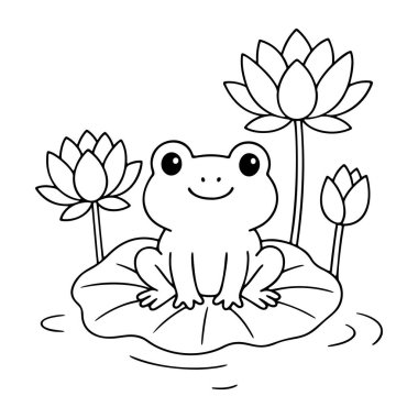 Cute frog outline icon. Doodle style. Hand drawn black and white isolated funny frog. Coloring page, art therapy, line art, logotype. Vector illustration