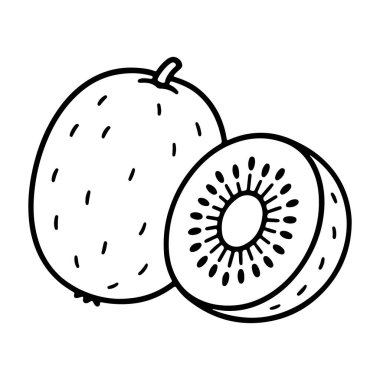 Kiwis Fruit Doodle style. Hand drawn black and white isolated icon. Coloring page, art therapy, line art, logotype. Vector illustration