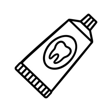 Toothpaste tube icon. Doodle style. Hand drawn black and white isolated icon. Coloring page, art therapy, line art, logotype. Vector illustration