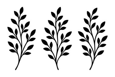 Black silhouette branches flat vector illustration. Hand drawn black and white isolated icon. Vector illustration