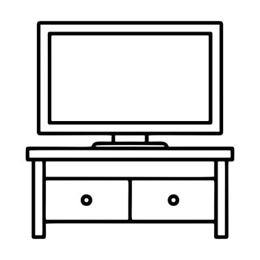 TV Table outline icon. Doodle style. Hand drawn black and white isolated icon. Coloring page, art therapy, line art, logotype. Vector illustration