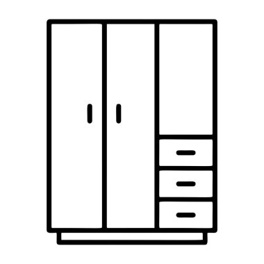 Wardrobe Doodle style. Hand drawn black and white isolated icon. Coloring page, art therapy, line art, logotype. Vector illustration