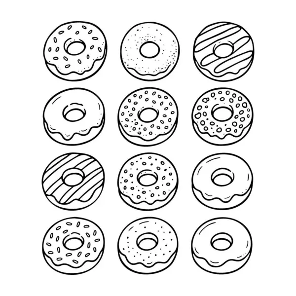 Glazed donuts outline icon, Doodle style. Hand drawn black and white isolated icon. Coloring page, art therapy, line art, logotype. Vector illustration