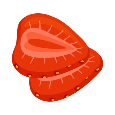 Sliced strawberry, separated into several layers. fresh strawberry slices. Hand drawn flat style isolated on transparent background. for stickers, menus, apps, posters, design. Vector illustration