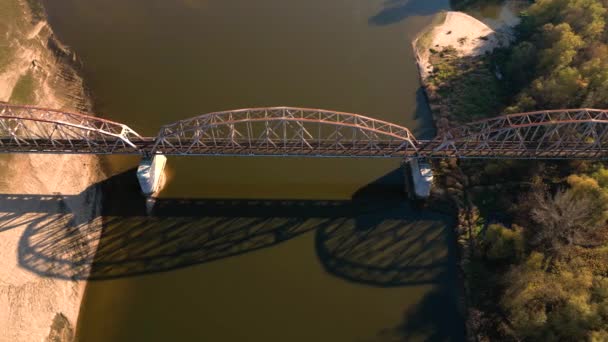 Old Railway Bridge River Drone Flight Bridge Old Narrow Gauge — Stock video